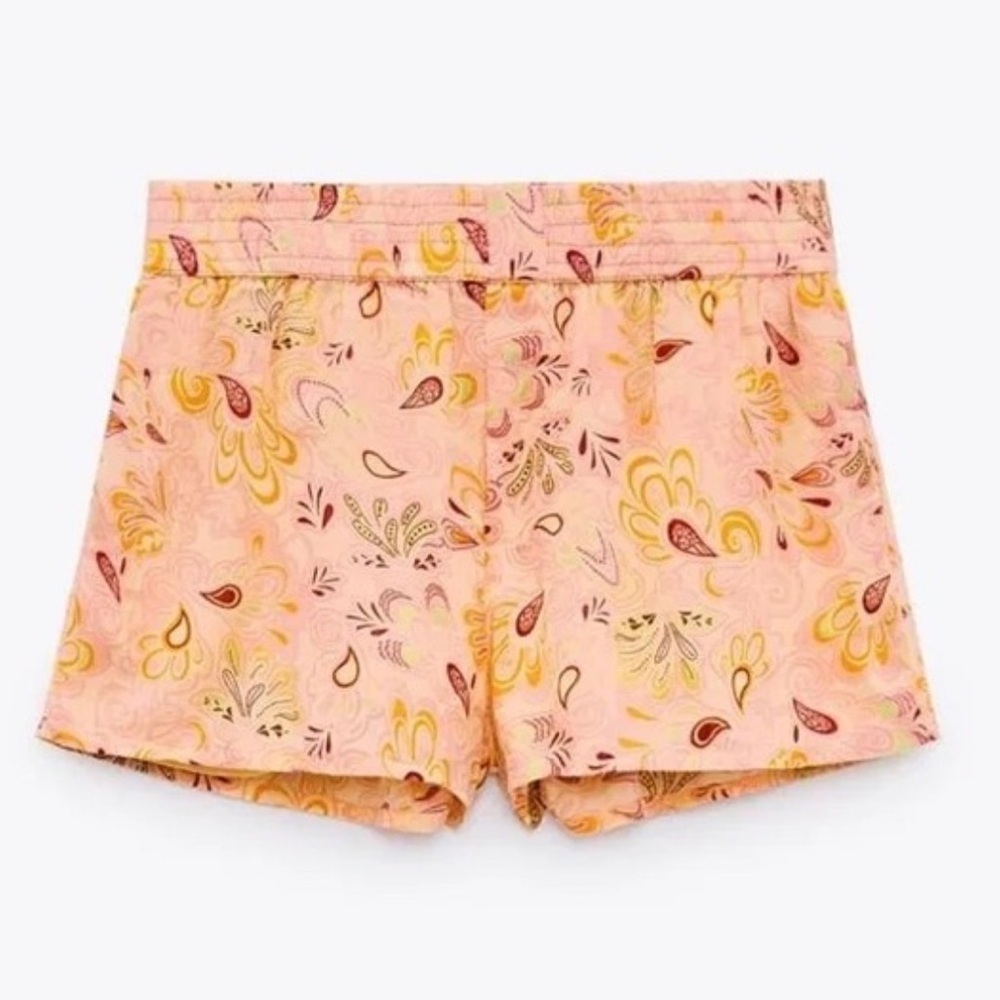 Zara Pink Paisley Print Cotton Shorts